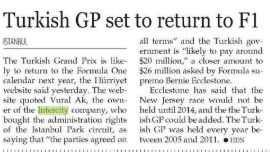 TURKISH GP SET TO RETURN TO F1