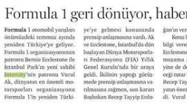 FORMULA 1 GERİ DÖNÜYOR, HABERİ BAŞBAKAN VERECEK