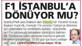 F1 İSTANBUL'A DÖNÜYOR MU?