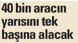 40 BİN ARACIN YARISINI TEK BAŞINA ALACAK