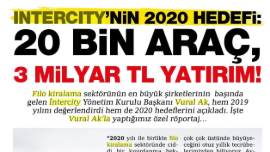 INTERCITY'NIN 2020 HEDEFİ: 20 BİN ARAÇ, 3 MİLYAR TL YATIRIM