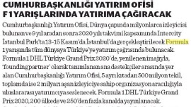 CUMHURBAŞKANLIĞI YATIRIM OFİSİ F1 YARIŞLARINDA YATI RIMA ÇAĞIRACAK