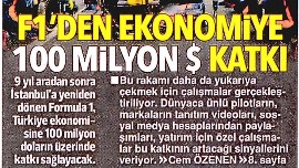 F1 DEN EKONOMİYE 100 MİLYON $ KATKI